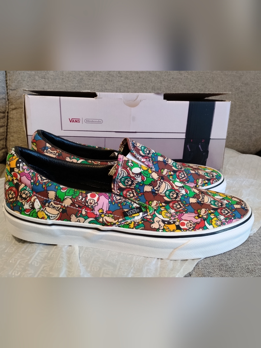 Nintendo Vans Multicolor Super Mario Slip-On Sneakers In Box 9.5 Men 11 Woman's